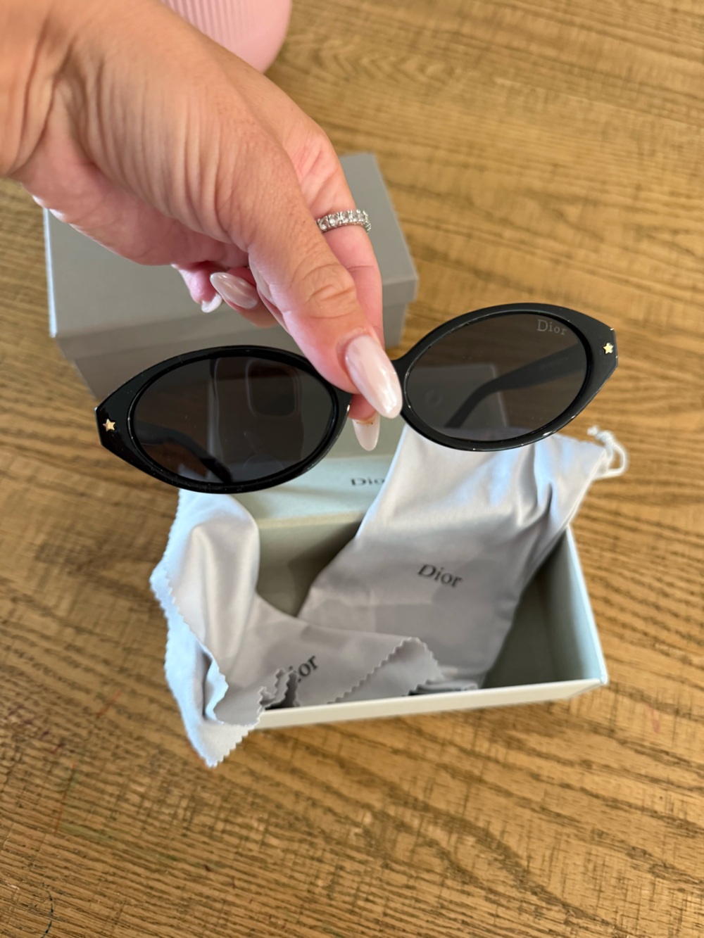 Dior Black Oval Sunglasses with Gold Star Accents - Picture 4 of 11